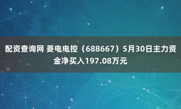 配资查询网 菱电电控（688667）5月30日主力资金净买入197.08万元